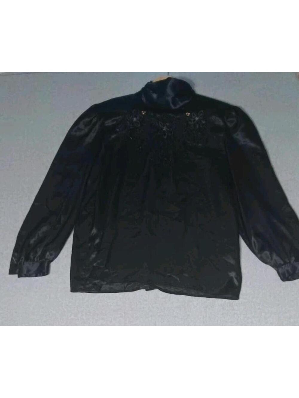 VNT Nilani Long Sleeve Beaded Blouse Womens Size 14 Black Flowers Lace Smocked